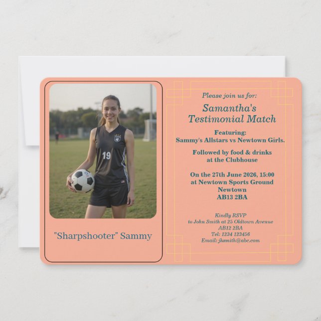 Custom Photo Soccer Testimonial Match Invitation Julkort (Framsida)