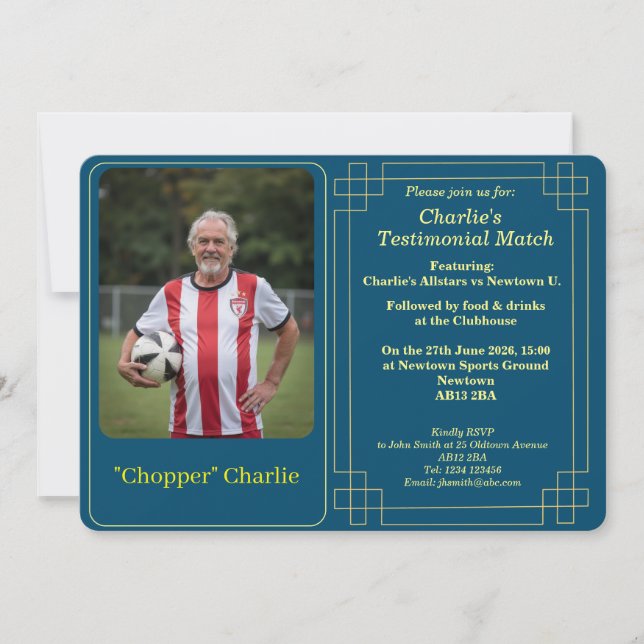 Custom Photo Soccer Testimonial Party Invitation Julkort (Framsida)