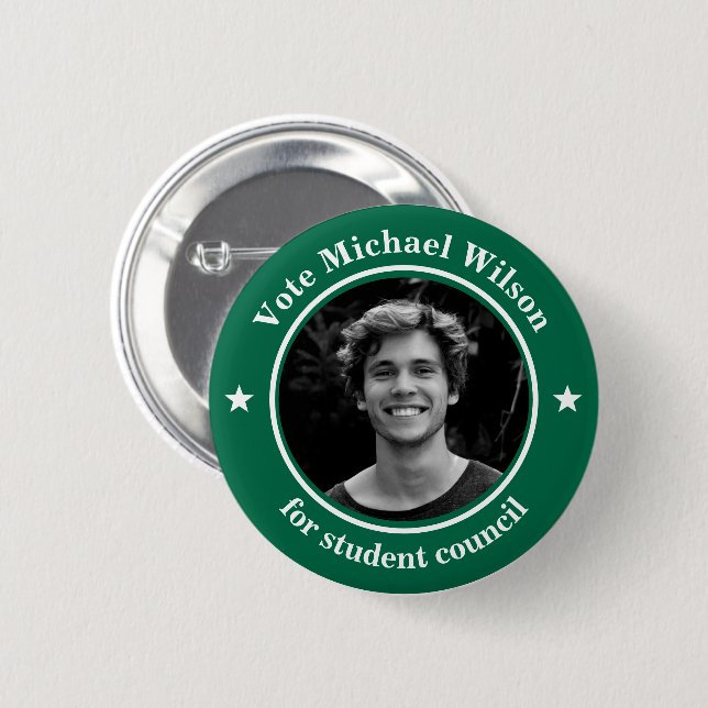 Custom Photo Student Union Election Dark Green Knapp (Framsida & baksida)