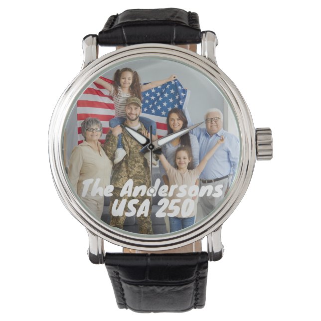 Custom Photo & Text America 250 Years Armbandsur (Framsida)