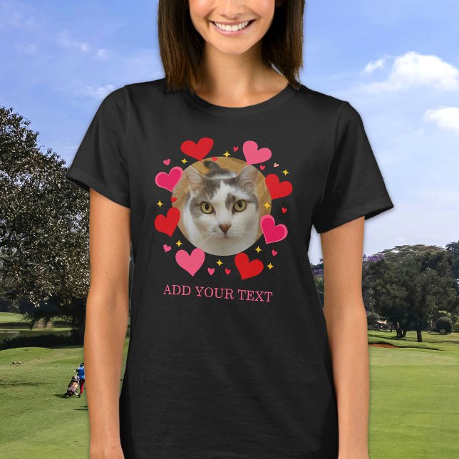 Custom Photo Text Red Love Hearts Personalized T Shirt (Skapare uppladdad)