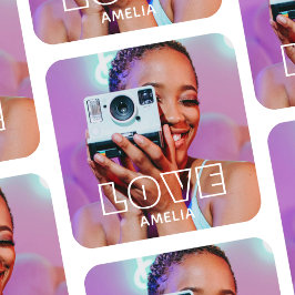 Custom Photo Text Retro Modern Love Fyrkantigt Klistermärke
