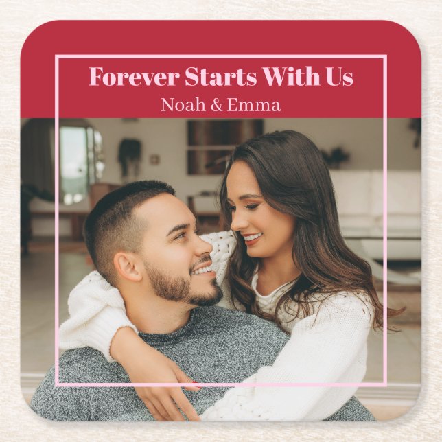 Custom Photo & Text Romantic Gift - Personalized  Underlägg Papper Kvadrat (Framsidan)
