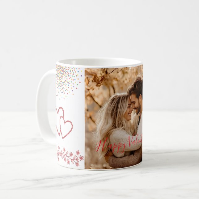 Custom Photo Valentine's Day Red Hearts & Florals Kaffemugg (Framsida vänster)