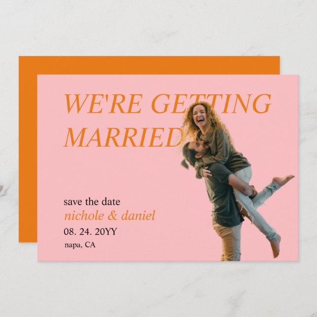 Custom Photo Vibrant Chic Wedding Save the Date  Inbjudningar (Fram/baksida)