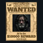 Custom Photo Wanted Dead or Alive Vintage Western Poster<br><div class="desc">Transform your favorite photo into a legendary piece of Wild West history with this authentic vintage-style wanted proclamation. Perfect for birthdays,  bachelor parties,  or unique home decor,  this customizable design adds a touch of outlaw charm and humor to any space.</div>