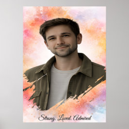 Custom Photo Watercolor Valentine’s Gift for Him Poster