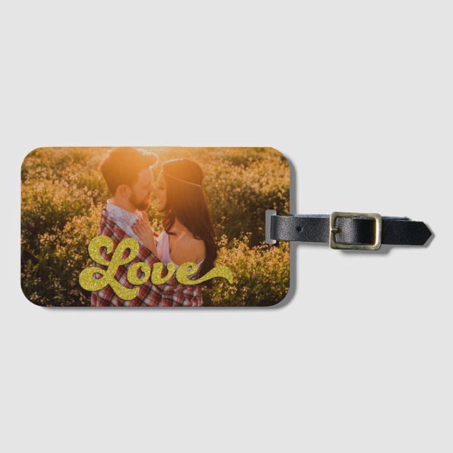 Custom Photo with Gold Love Overlay Bagagebricka (Framsida horisontal)