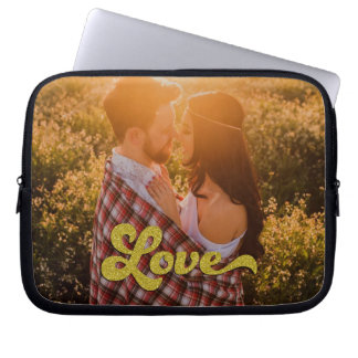 Custom Photo with Gold Love Overlay Laptop Fodral