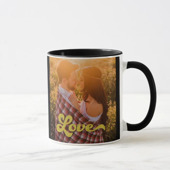 Custom Photo with Gold Love Overlay Mugg (Höger)