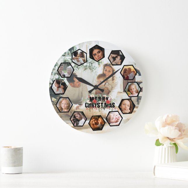 Custom Photos Collage Clock | Gift for Christmas Stor Klocka (Hem)