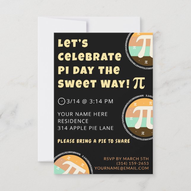 Custom Pi Day Pie Party Invitation Template Card Inbjudningar (Framsida)