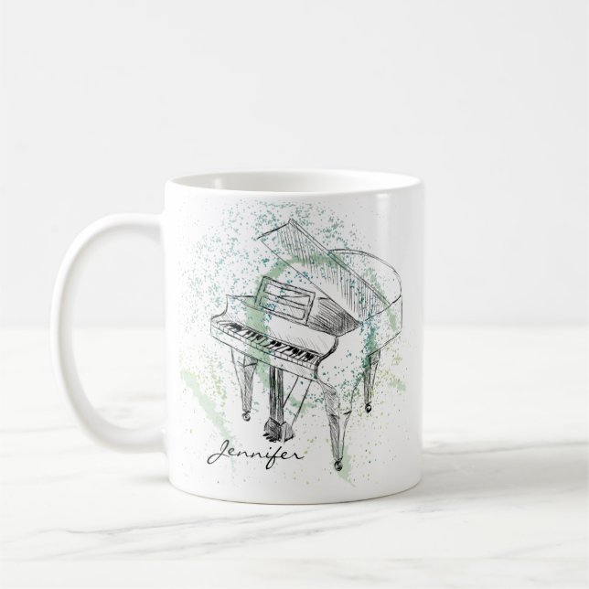 Custom Piano Illustration Art Drawing Music Lovers Kaffemugg (Vänster)