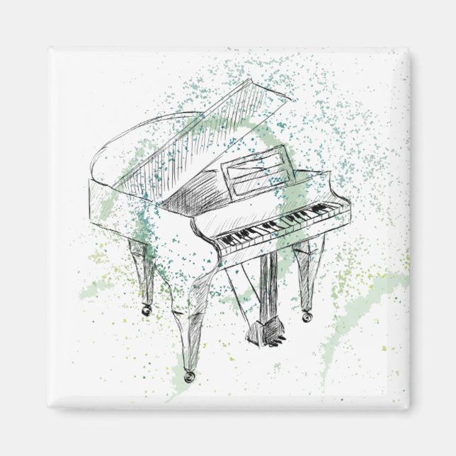 Custom Piano Illustration Art Drawing Music Lovers Magnet (Framsidan)
