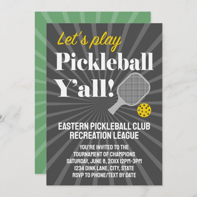 Custom Pickleball Invitations Tournament Team Club Inbjudningar (Fram/baksida)