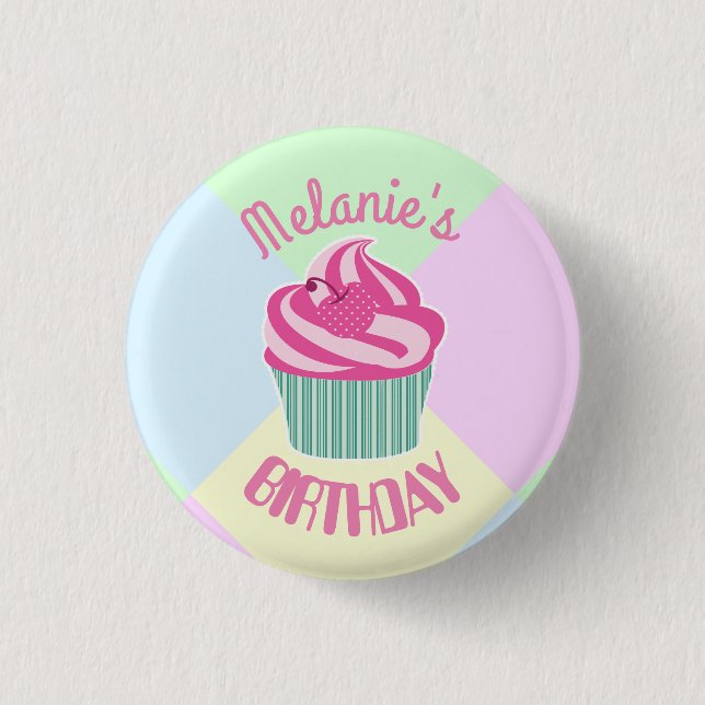 Custom Pink Birthday Cupcake Personalised Knapp (Framsida)