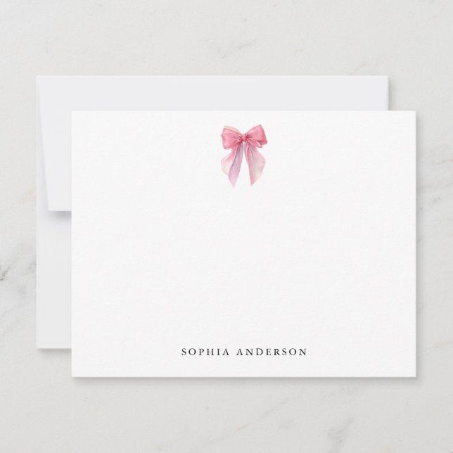 Custom Pink Bow Note Card Anteckningskort (Framsida)