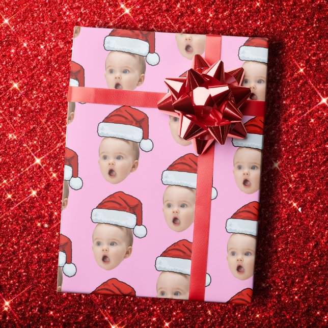 Custom Pink Christmas Face Photo Santa Hat  Presentpapper (Skapare uppladdad)