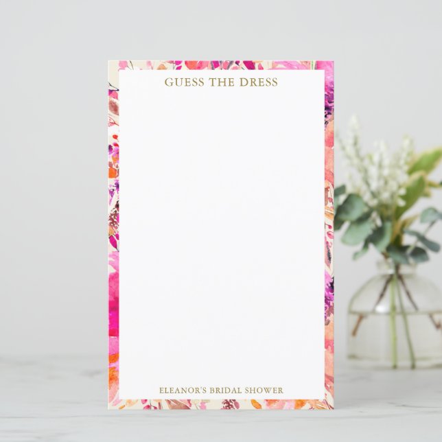 Custom Pink Floral Guess the Dress Bridal Game (Stående Fram)