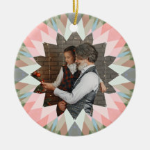Custom Pink Gray Christmas Star Family Photo Gift