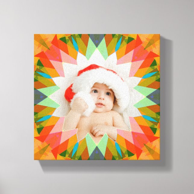 Custom Pink Green Christmas Star Family Photo Gift Canvastryck (Framsida)