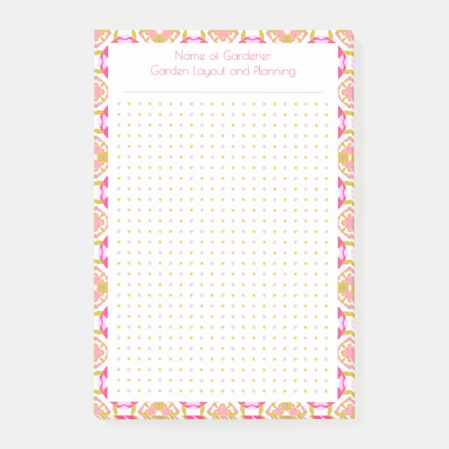 Custom Pink Green Dot Grid Garden Layout Planner Post-it Block (Framsida)