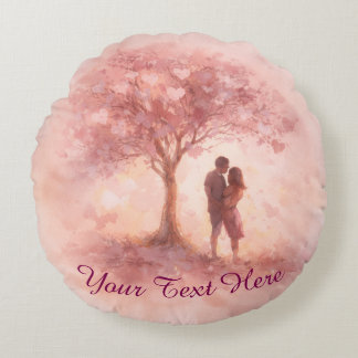 Custom Pink Love Tree Round Pillow Rund Kudde