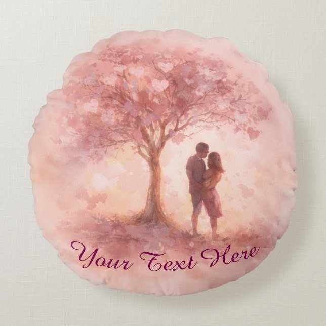 Custom Pink Love Tree Round Pillow Rund Kudde (Framsidan)
