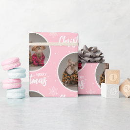 Custom Pink Merry Christmas One Circle Photo Presentpapper