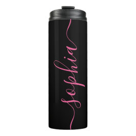 Custom Pink Script Name Black Thermal Tumbler