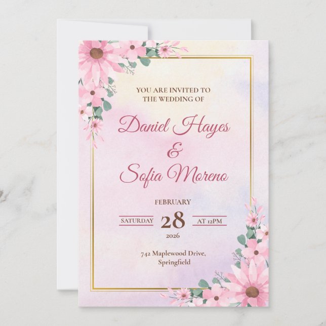 Custom Pink Watercolor Wedding Invitation Inbjudningar (Framsida)