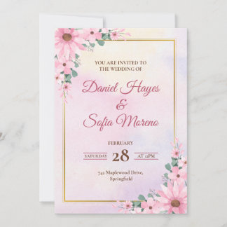 Custom Pink Watercolor Wedding Invitation Inbjudningar