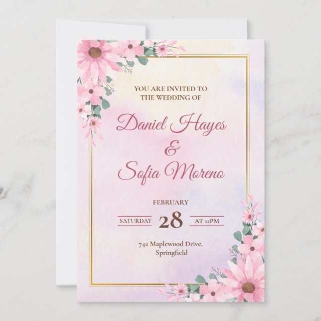 Custom Pink Watercolor Wedding Invitation Inbjudningar (Framsida)