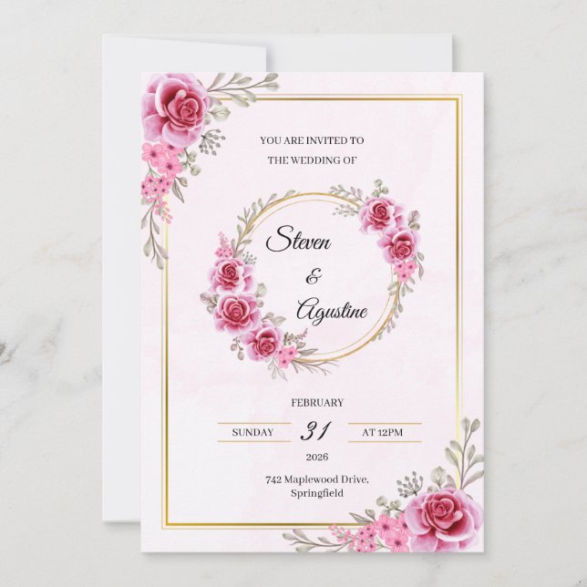 Custom Pink Wedding Invitation | Editable Inbjudningar (Framsida)