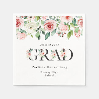 Custom Pink & White Watercolor Floral Grad Party  Pappersservett