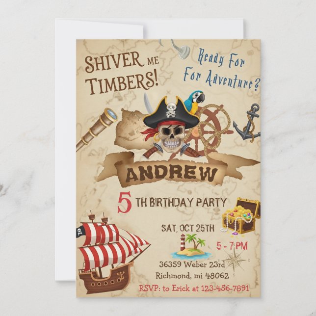 Custom Pirate Party Birthday Card Invitation  Inbjudningar (Framsida)
