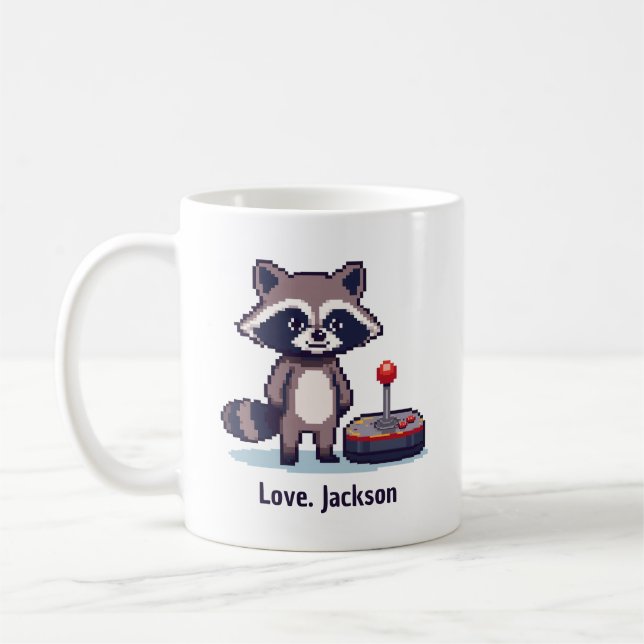 Custom Pixel Raccoon With Joystick Kaffemugg (Vänster)