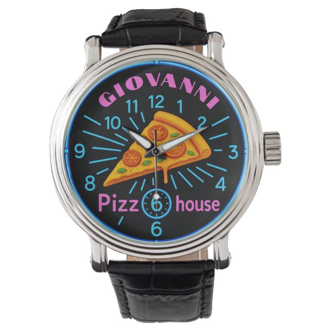  Custom pizza house Personalized pizzeria neon Armbandsur (Framsida)