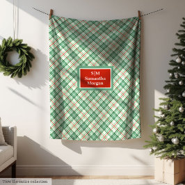 Custom Plaid Blanket Red and Pastel Green Holiday Fleecefilt