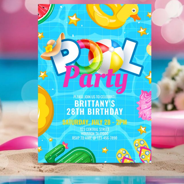 Custom Pool Party Birthday Summer Birthday Party Inbjudningar (Skapare uppladdad)
