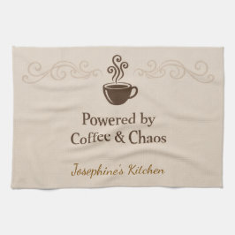 Custom Powered By Coffee Chaos Cup Elegant Trendy Kökshandduk