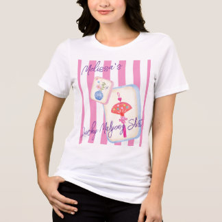 Custom Preppy Mahjong Pink Stripes Game Night T Shirt