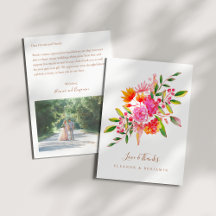 Custom Preprinted Pink Orange Floral Photo Wedding