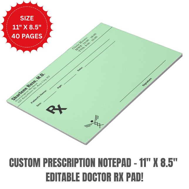 Custom Prescription Notepad – Editable Doctor RX  Anteckningsblock (Custom Prescription Notepad – 11" x 8.5" Editable Doctor RX Pad)