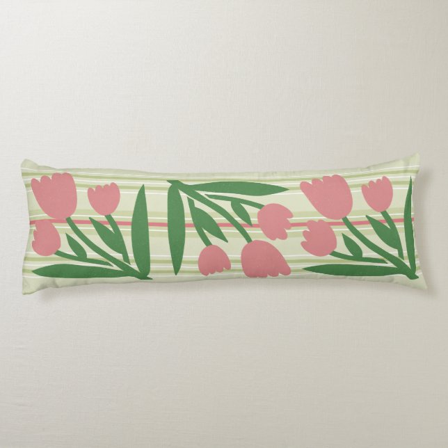 Custom pretty sage green stripes and pink floral kroppskudde (Baksidan)