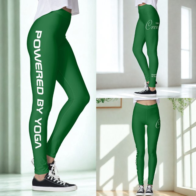 Custom Print Yoga Crew Forrest Green Leggings (Forest Green Yoga leggings. 3 views.)