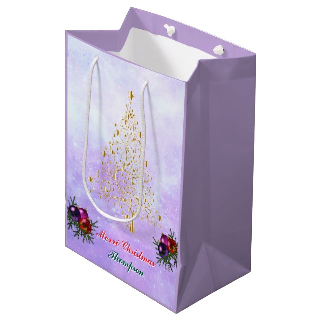 Custom Printed Holiday Gift Bag with Golden Tree  (Framsidan Vinklad)