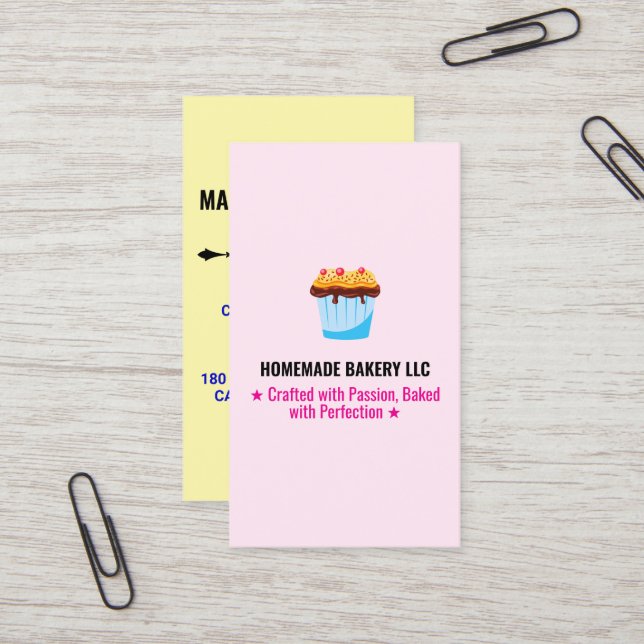 Custom Professional Pink Slogans & Bakery Logo Visitkort (Fram/Back In Situ)