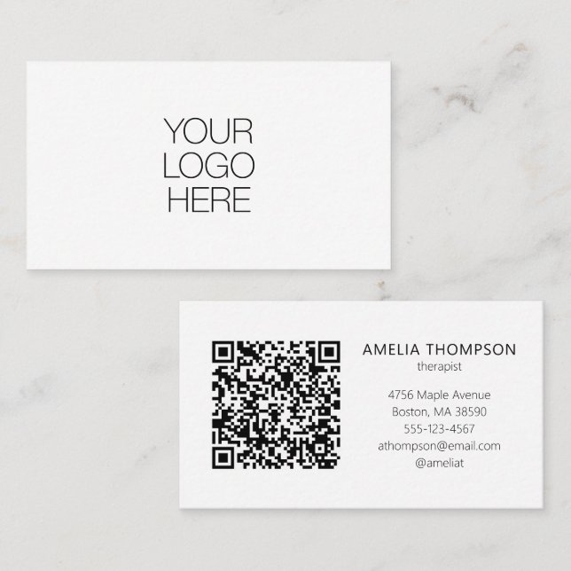 Custom Professional Therapist Logo White QR Code Visitkort (Fram/baksida)