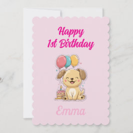 Custom Puppy 1st Birthday Card, Flat Greeting Card Kort